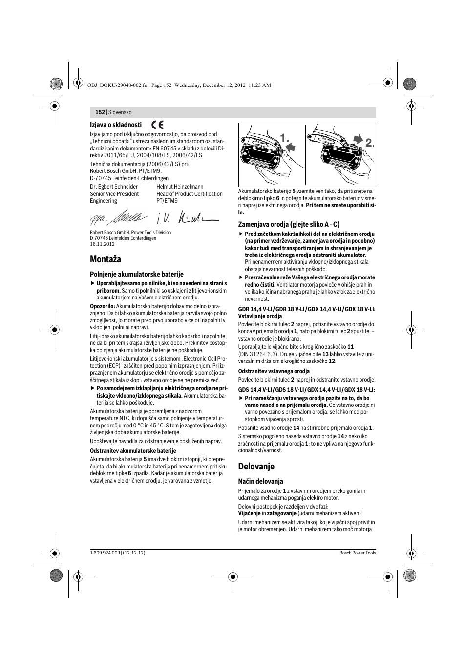 Montaža, Delovanje | Bosch GDR 18 V-LI Professional User Manual | Page 152 / 194