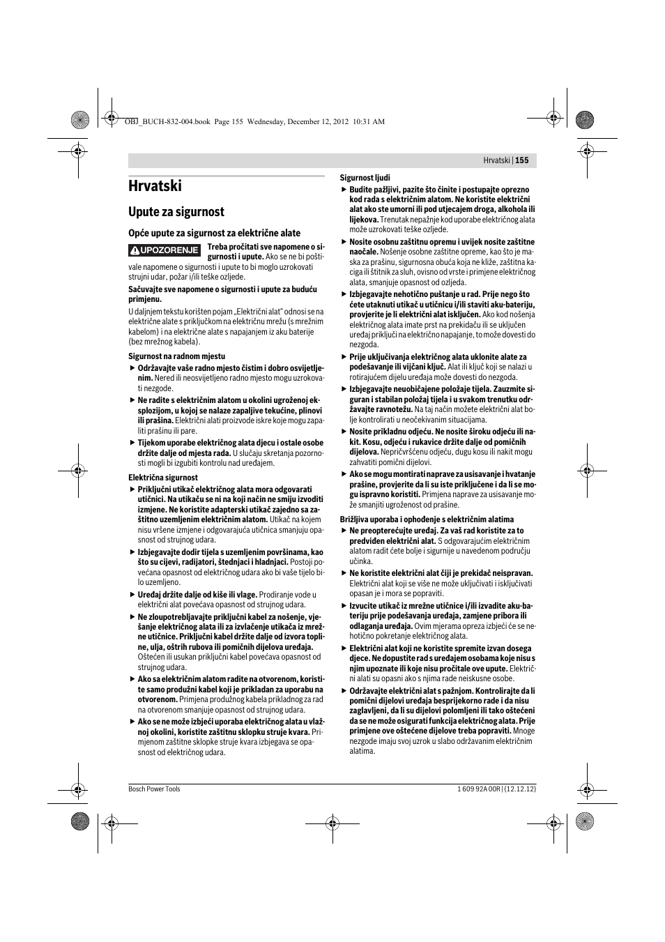 Hrvatski, Upute za sigurnost | Bosch GDR 18 V-LI Professional User Manual | Page 155 / 194