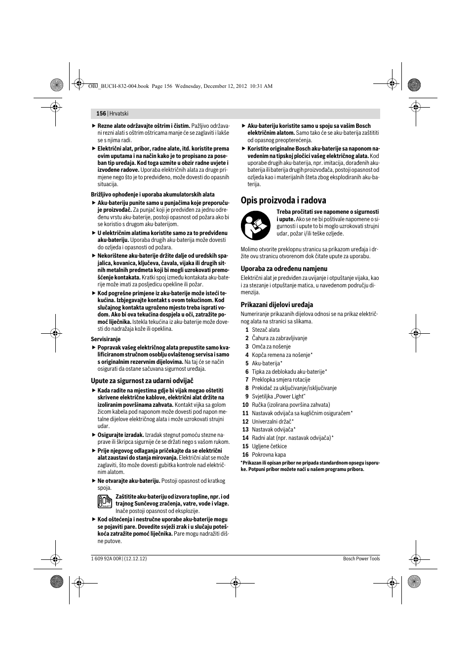 Opis proizvoda i radova | Bosch GDR 18 V-LI Professional User Manual | Page 156 / 194