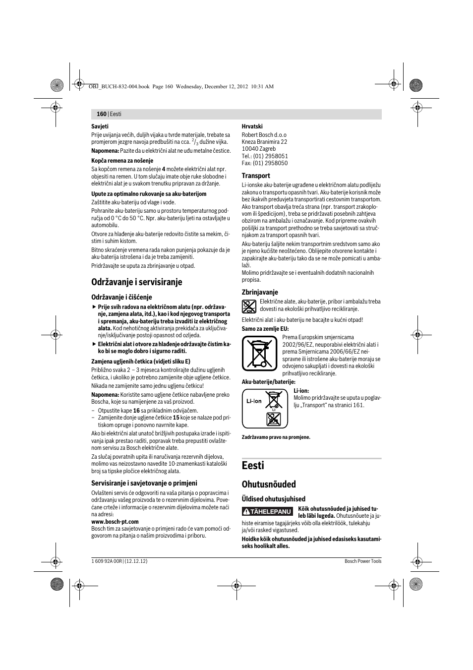 Eesti, Održavanje i servisiranje, Ohutusnõuded | Bosch GDR 18 V-LI Professional User Manual | Page 160 / 194