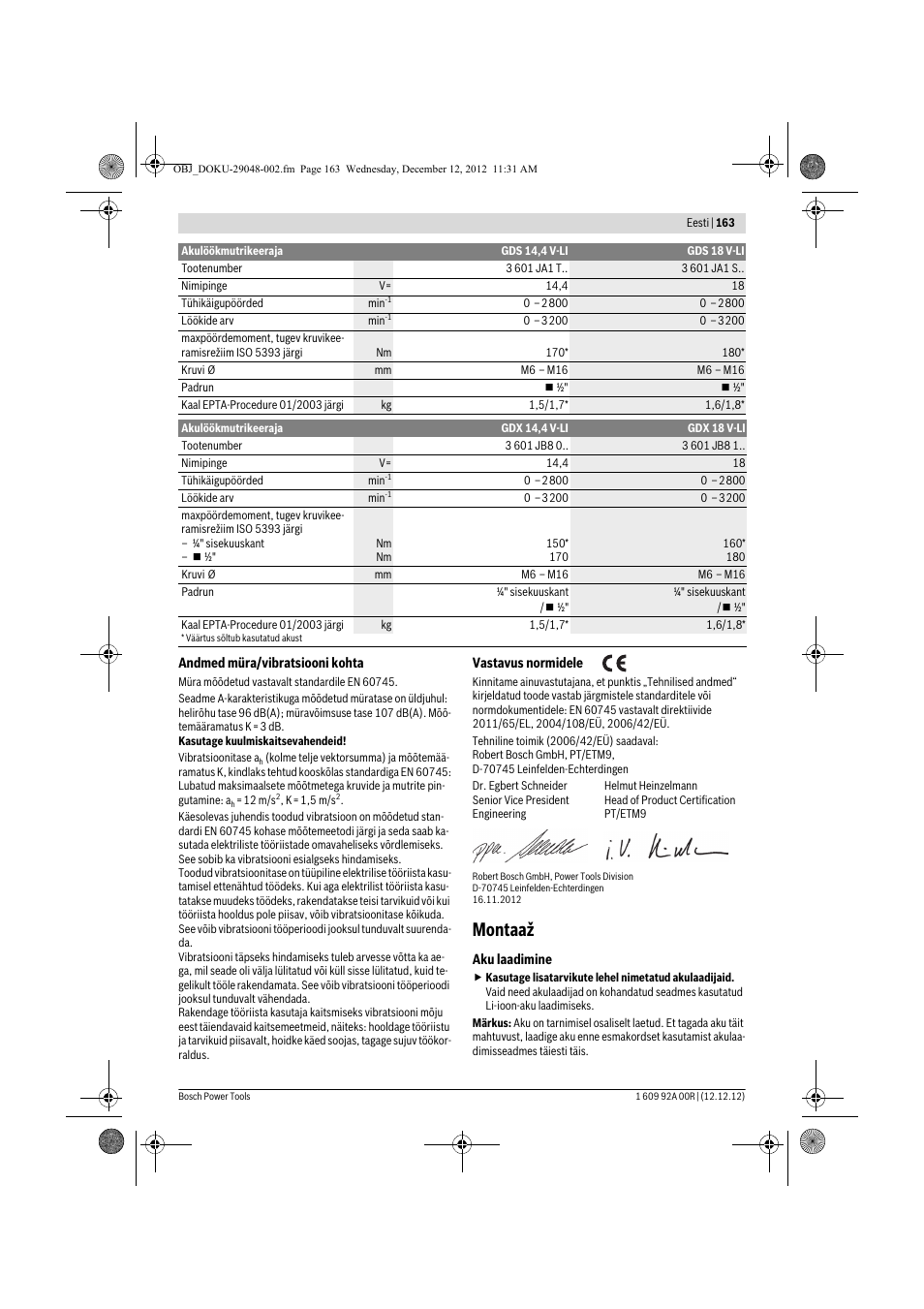 Montaaž | Bosch GDR 18 V-LI Professional User Manual | Page 163 / 194
