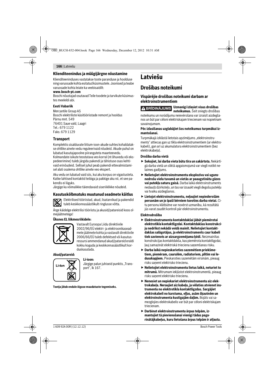 Latviešu | Bosch GDR 18 V-LI Professional User Manual | Page 166 / 194