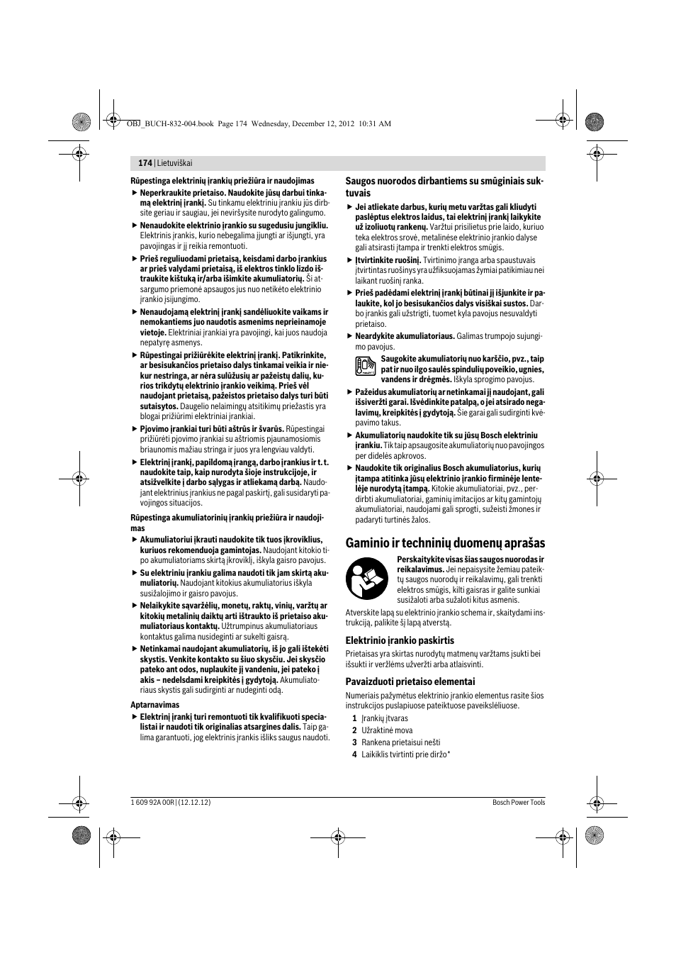 Gaminio ir techninių duomenų aprašas | Bosch GDR 18 V-LI Professional User Manual | Page 174 / 194