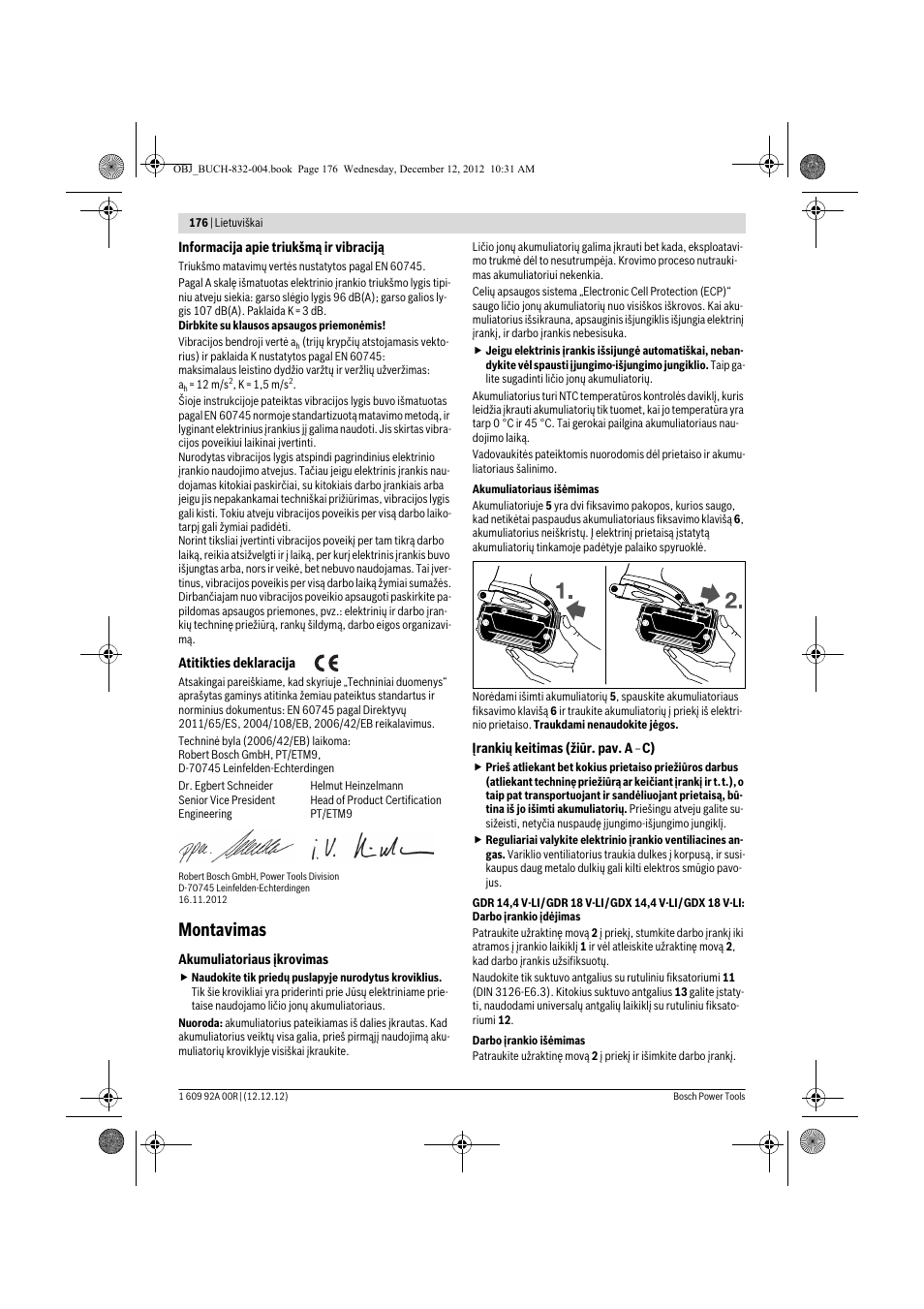 Montavimas | Bosch GDR 18 V-LI Professional User Manual | Page 176 / 194