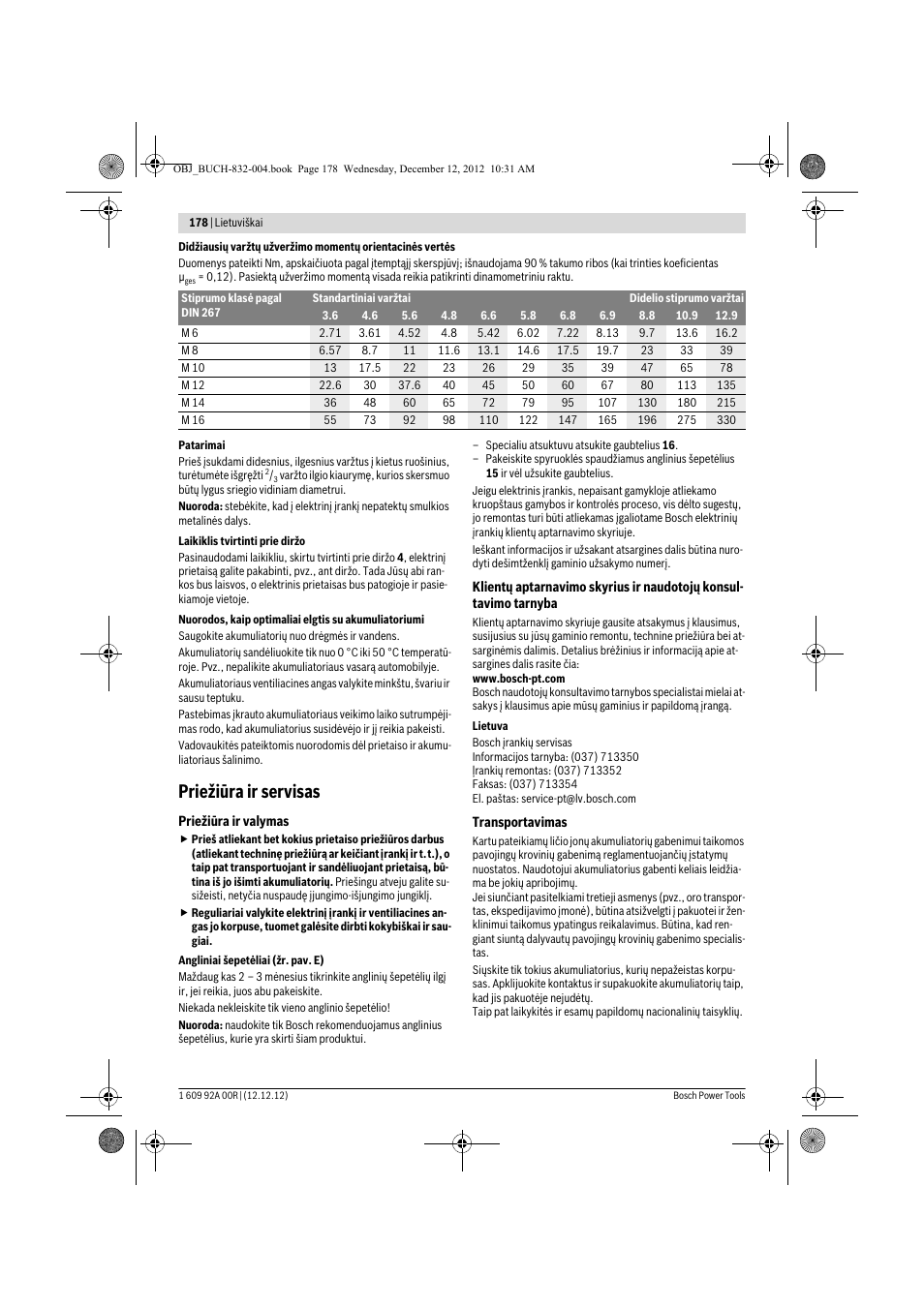 Priežiūra ir servisas | Bosch GDR 18 V-LI Professional User Manual | Page 178 / 194