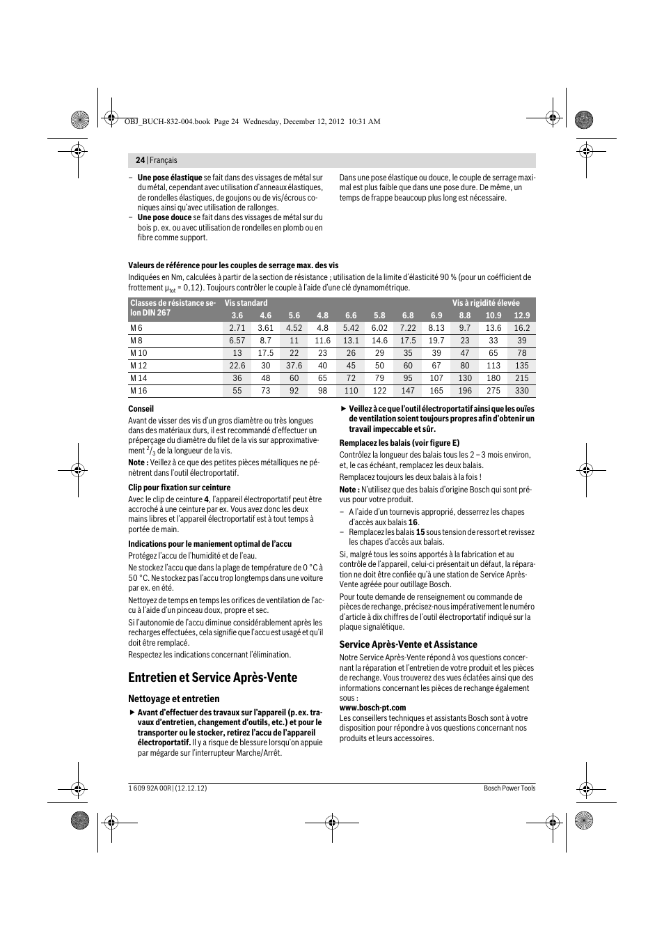 Entretien et service après-vente | Bosch GDR 18 V-LI Professional User Manual | Page 24 / 194