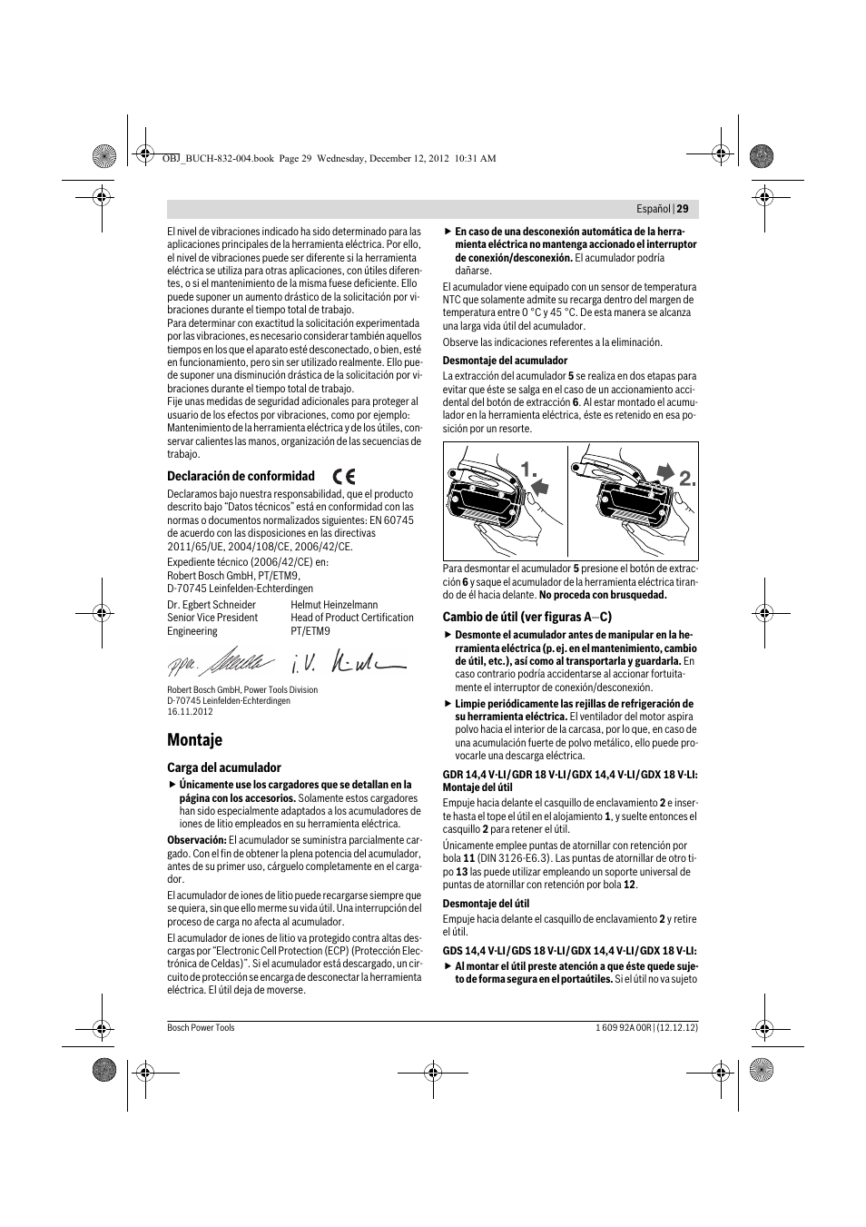 Montaje | Bosch GDR 18 V-LI Professional User Manual | Page 29 / 194