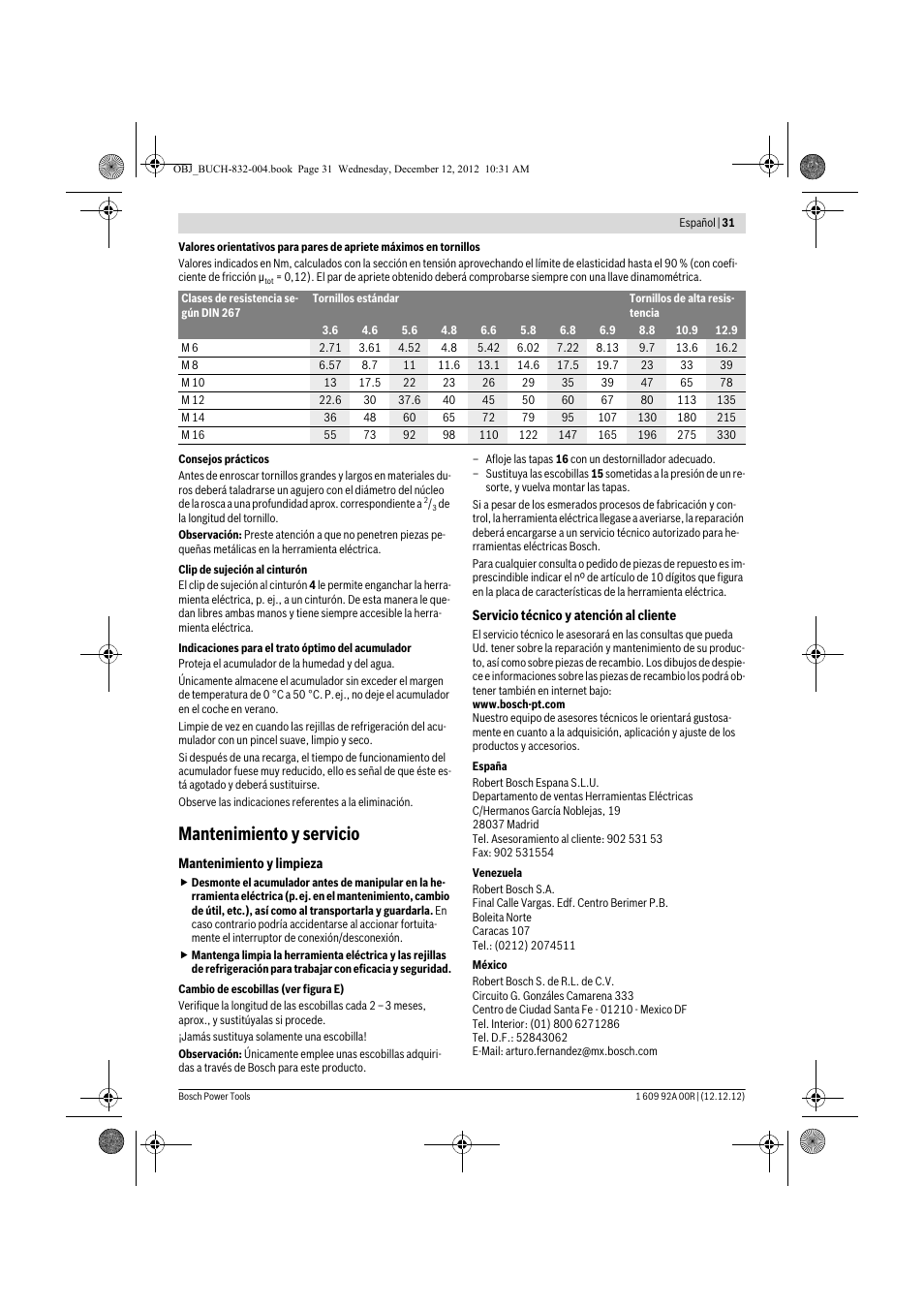 Mantenimiento y servicio | Bosch GDR 18 V-LI Professional User Manual | Page 31 / 194