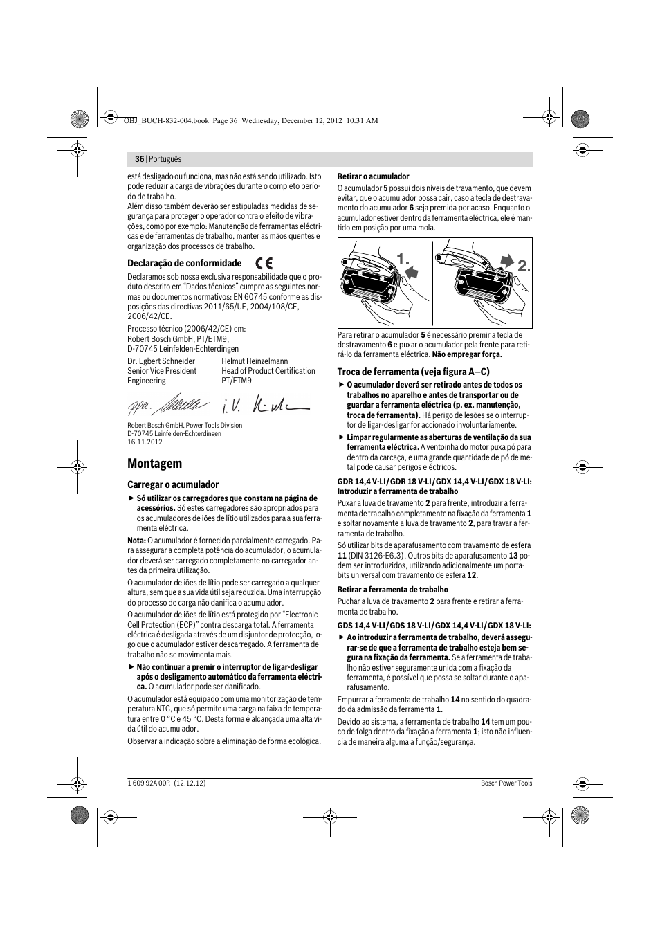 Montagem | Bosch GDR 18 V-LI Professional User Manual | Page 36 / 194