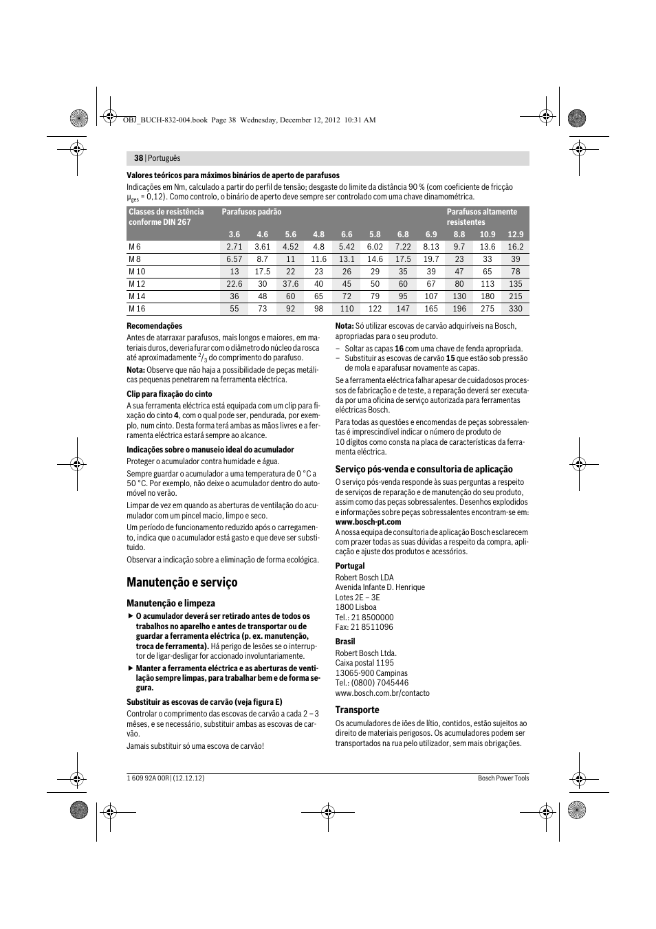 Manutenção e serviço | Bosch GDR 18 V-LI Professional User Manual | Page 38 / 194