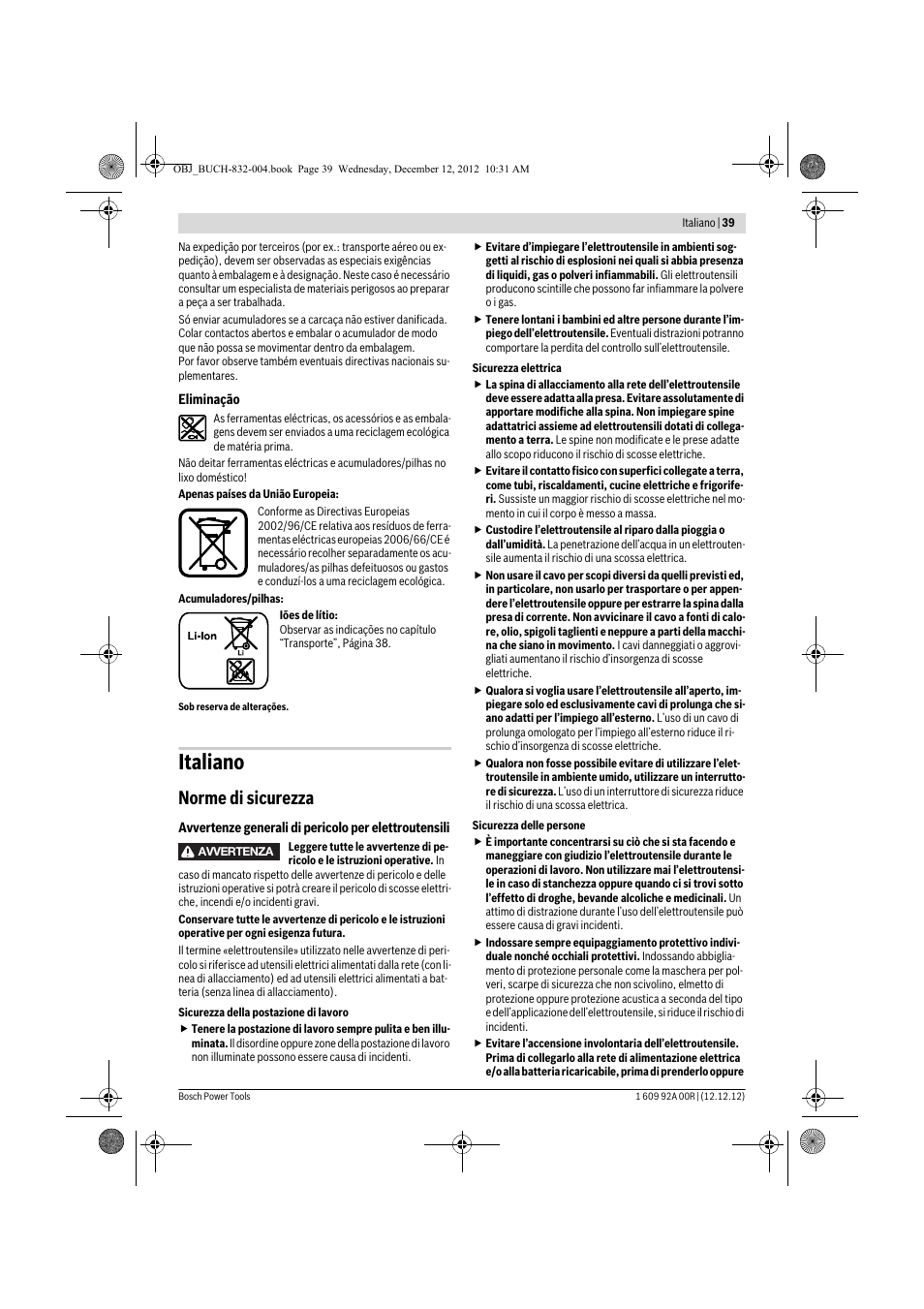Italiano, Norme di sicurezza | Bosch GDR 18 V-LI Professional User Manual | Page 39 / 194
