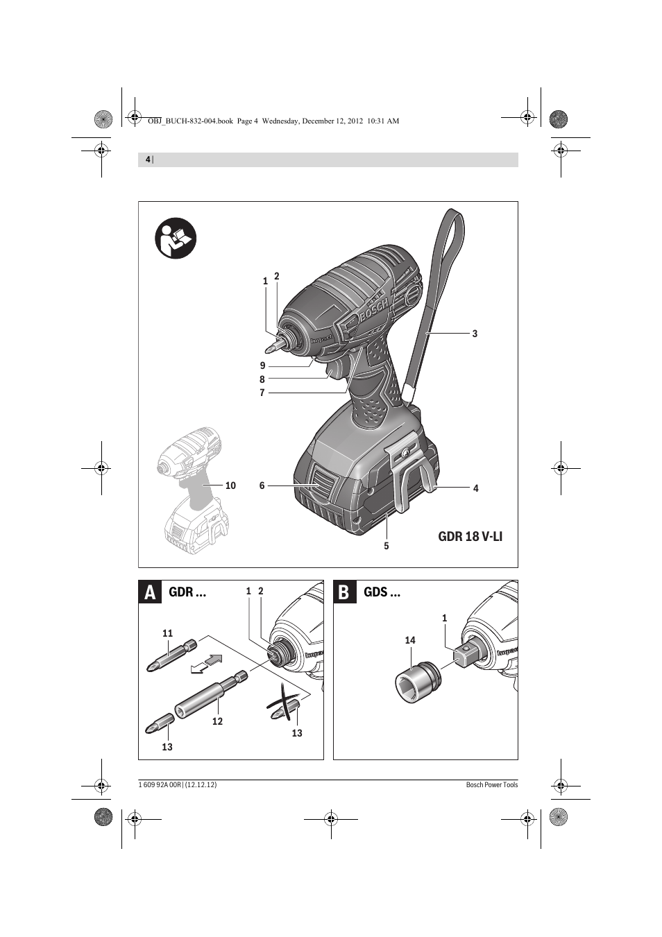 Gdr 18 v-li professional | Bosch GDR 18 V-LI Professional User Manual | Page 4 / 194
