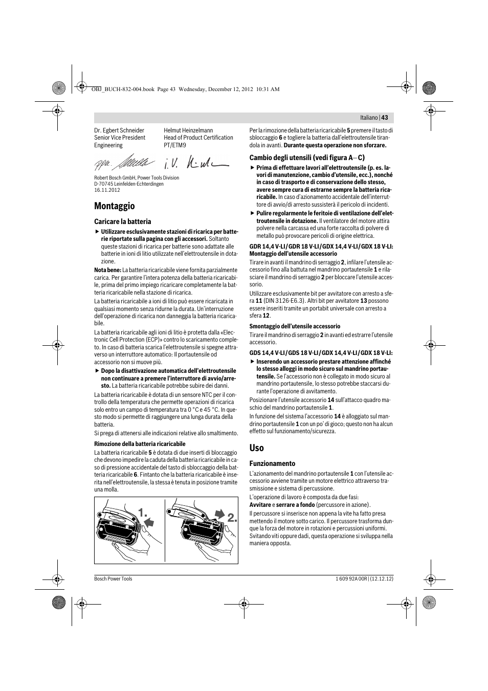 Montaggio | Bosch GDR 18 V-LI Professional User Manual | Page 43 / 194