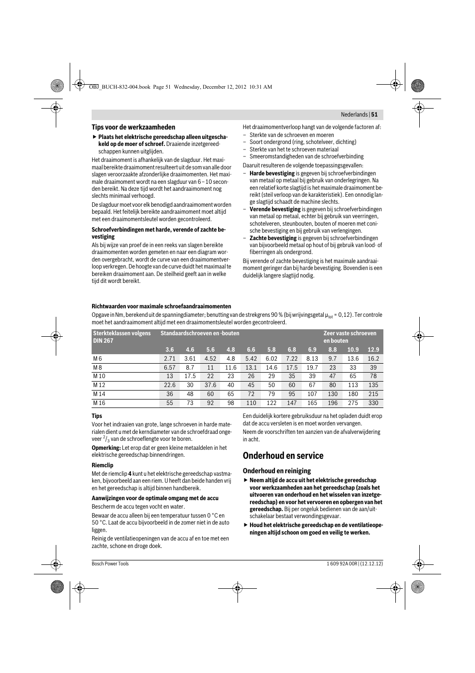 Onderhoud en service | Bosch GDR 18 V-LI Professional User Manual | Page 51 / 194