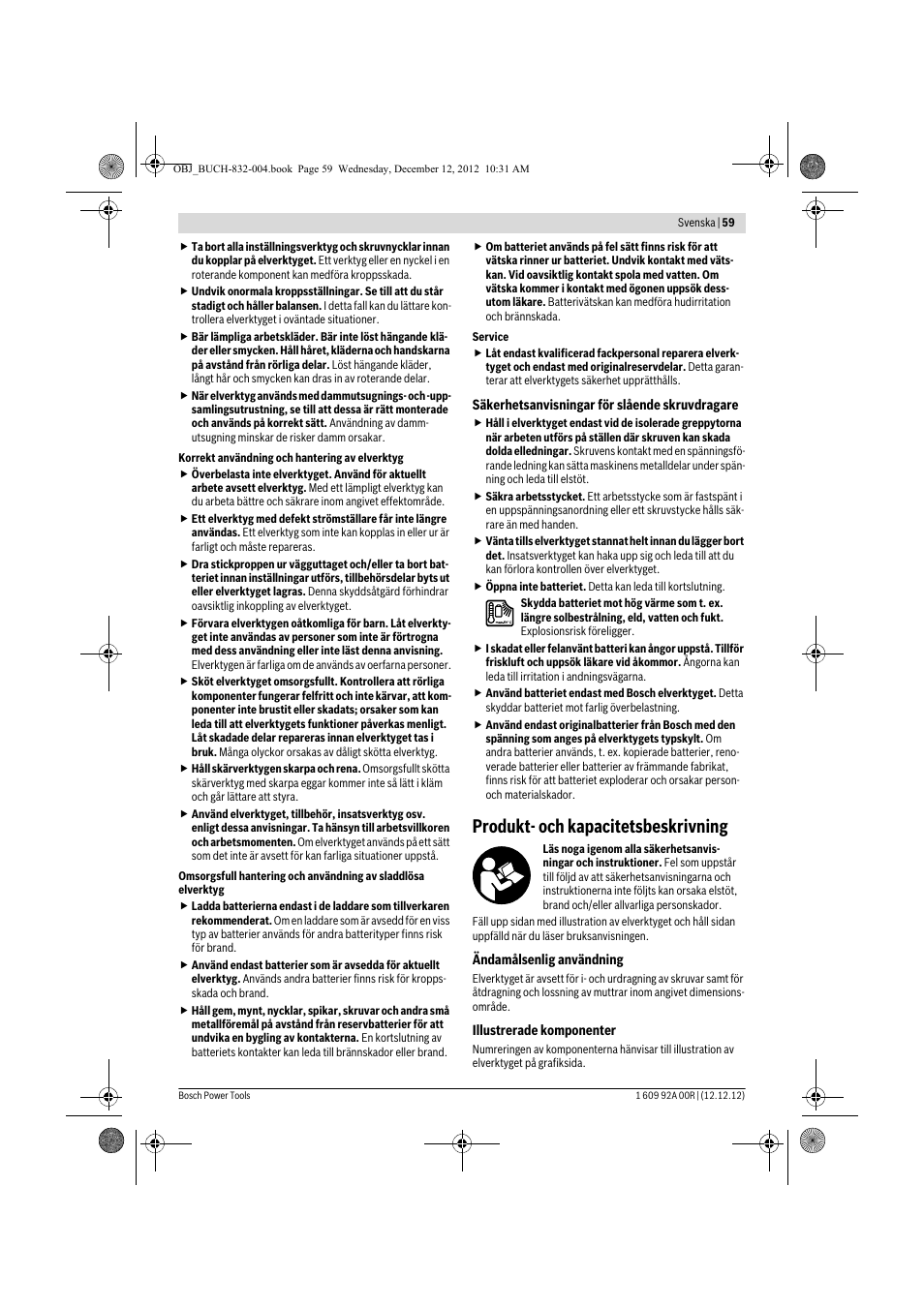 Produkt- och kapacitetsbeskrivning | Bosch GDR 18 V-LI Professional User Manual | Page 59 / 194