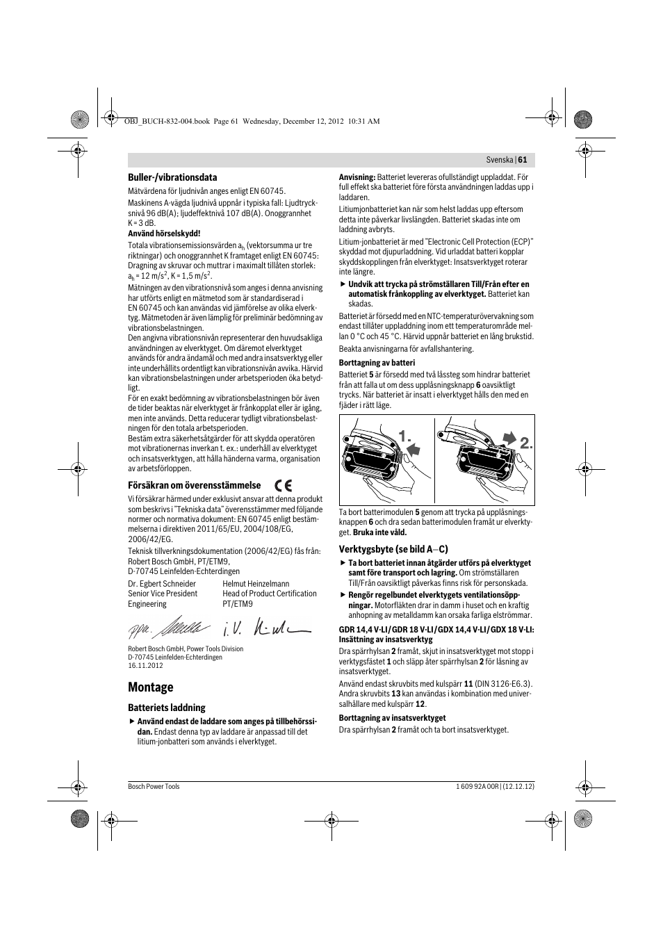 Montage | Bosch GDR 18 V-LI Professional User Manual | Page 61 / 194