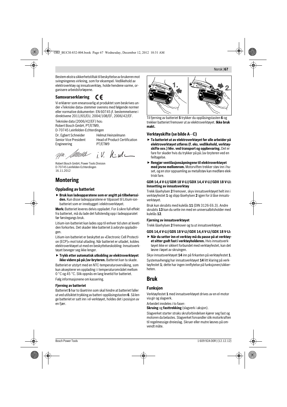 Montering, Bruk | Bosch GDR 18 V-LI Professional User Manual | Page 67 / 194