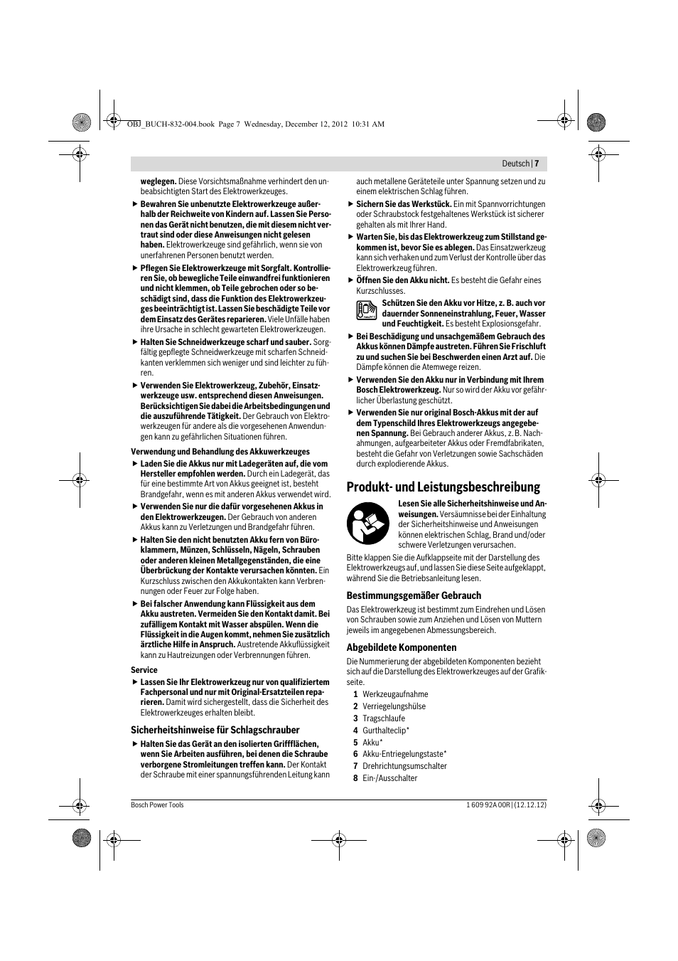 Produkt- und leistungsbeschreibung | Bosch GDR 18 V-LI Professional User Manual | Page 7 / 194