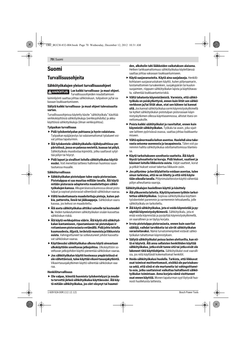 Suomi, Turvallisuusohjeita | Bosch GDR 18 V-LI Professional User Manual | Page 70 / 194