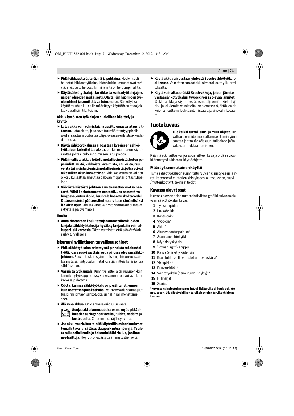 Tuotekuvaus | Bosch GDR 18 V-LI Professional User Manual | Page 71 / 194