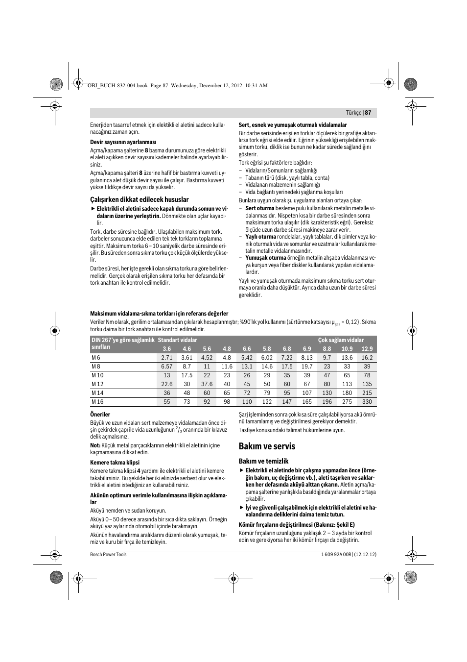 Bakım ve servis | Bosch GDR 18 V-LI Professional User Manual | Page 87 / 194