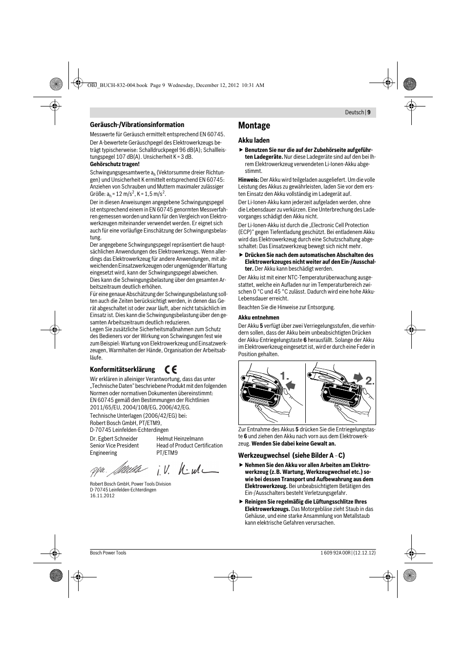 Montage | Bosch GDR 18 V-LI Professional User Manual | Page 9 / 194