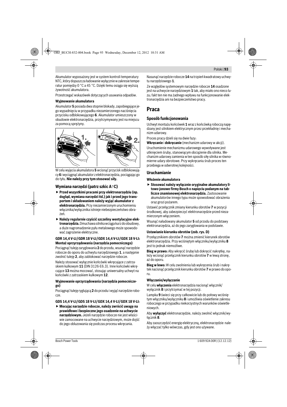 Praca | Bosch GDR 18 V-LI Professional User Manual | Page 93 / 194