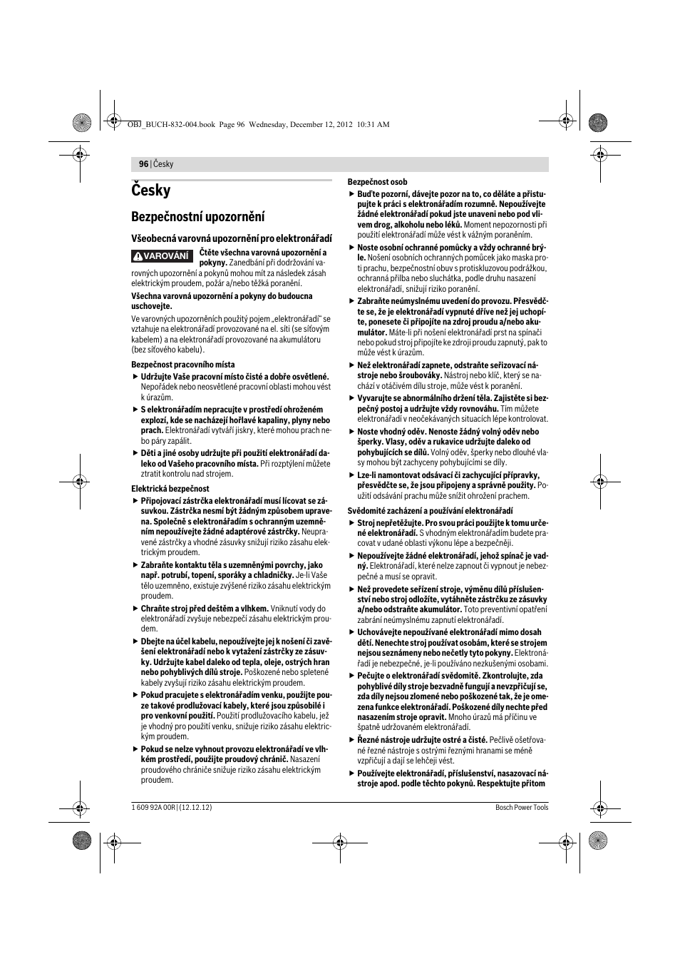 Česky, Bezpečnostní upozornění | Bosch GDR 18 V-LI Professional User Manual | Page 96 / 194