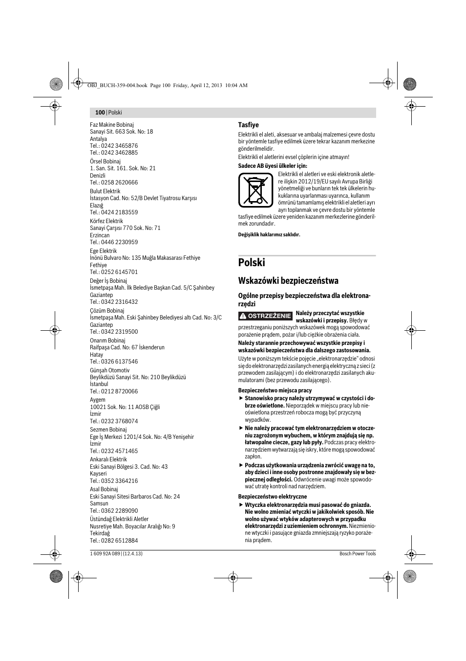 Polski, Wskazówki bezpieczeństwa | Bosch GKS 65 G Professional User Manual | Page 100 / 235