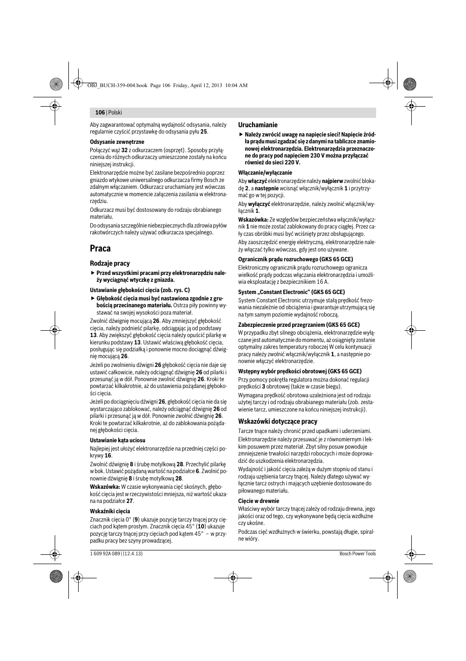 Praca | Bosch GKS 65 G Professional User Manual | Page 106 / 235