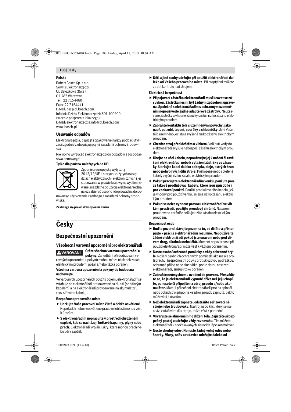 Česky, Bezpečnostní upozornění | Bosch GKS 65 G Professional User Manual | Page 108 / 235