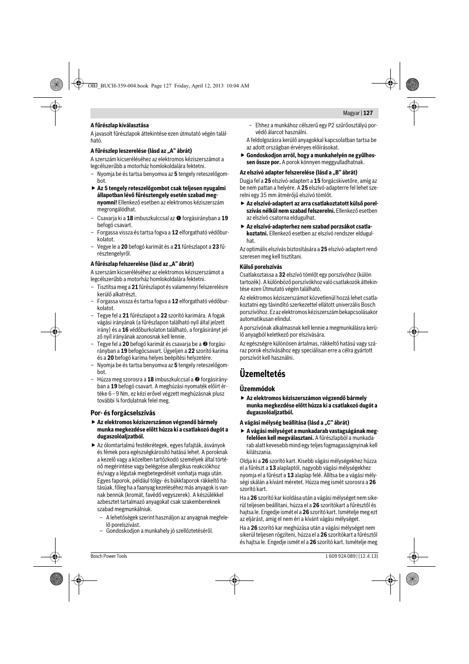 Üzemeltetés | Bosch GKS 65 G Professional User Manual | Page 127 / 235