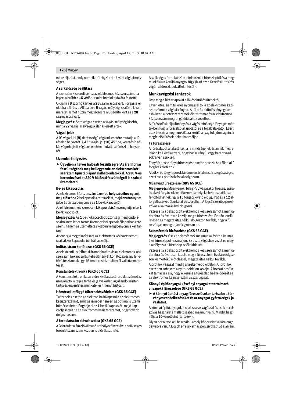 Bosch GKS 65 G Professional User Manual | Page 128 / 235