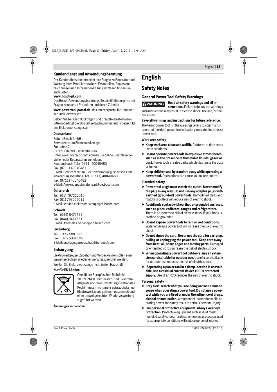 English | Bosch GKS 65 G Professional User Manual | Page 13 / 235