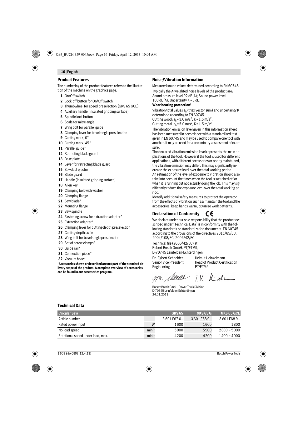 Bosch GKS 65 G Professional User Manual | Page 16 / 235