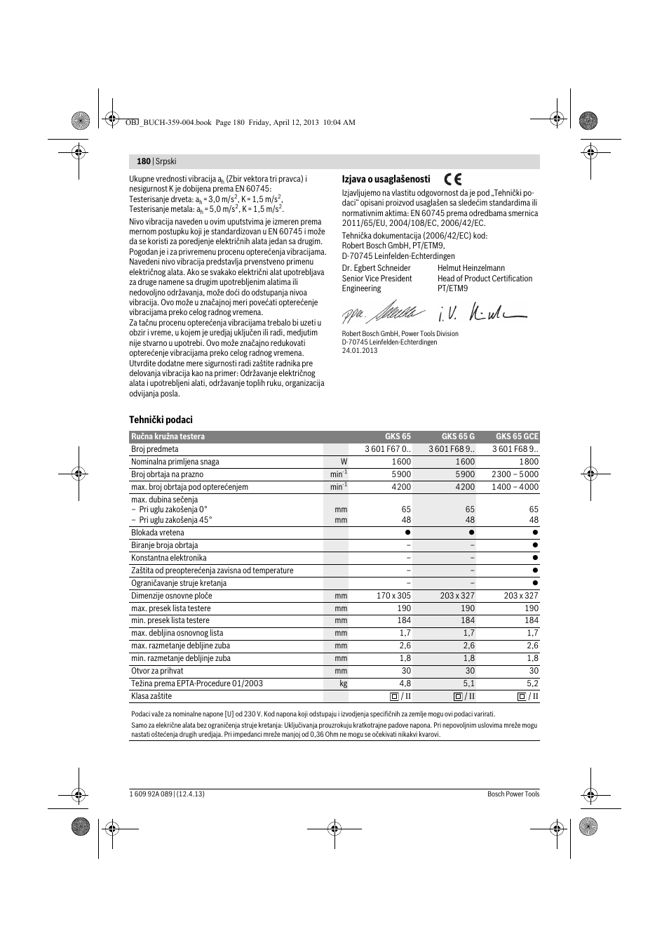 Bosch GKS 65 G Professional User Manual | Page 180 / 235