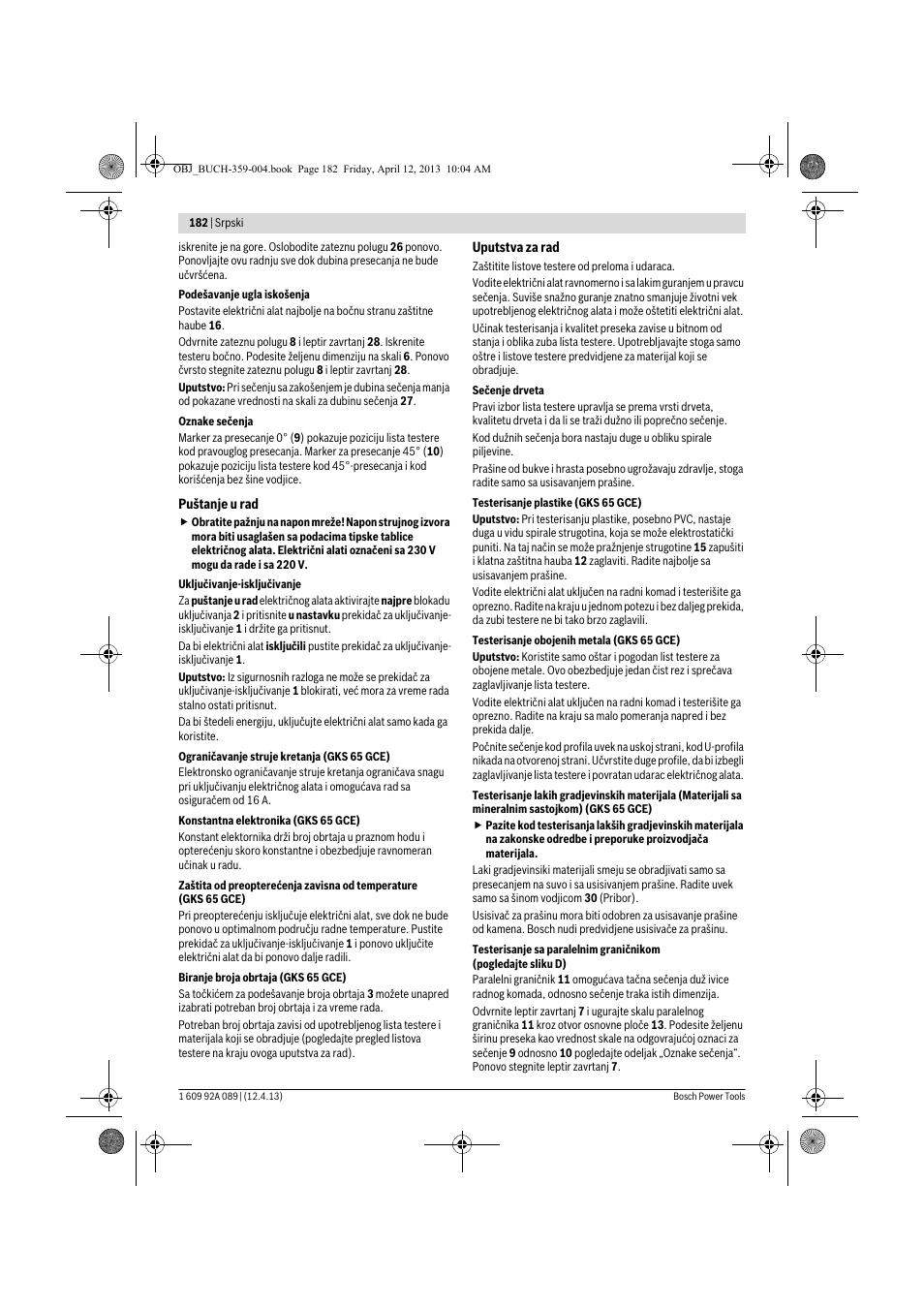 Bosch GKS 65 G Professional User Manual | Page 182 / 235