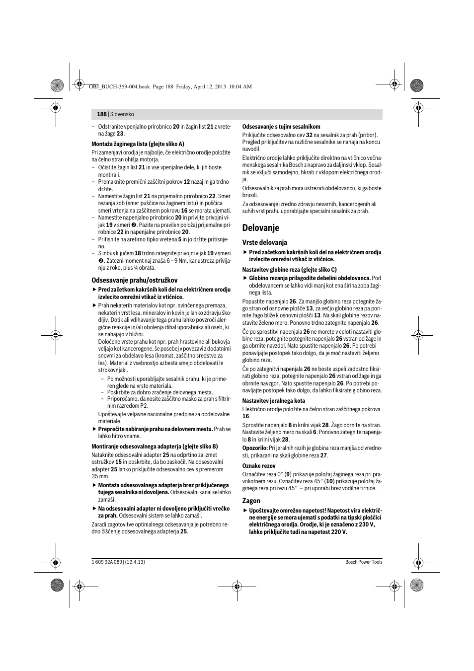 Delovanje | Bosch GKS 65 G Professional User Manual | Page 188 / 235