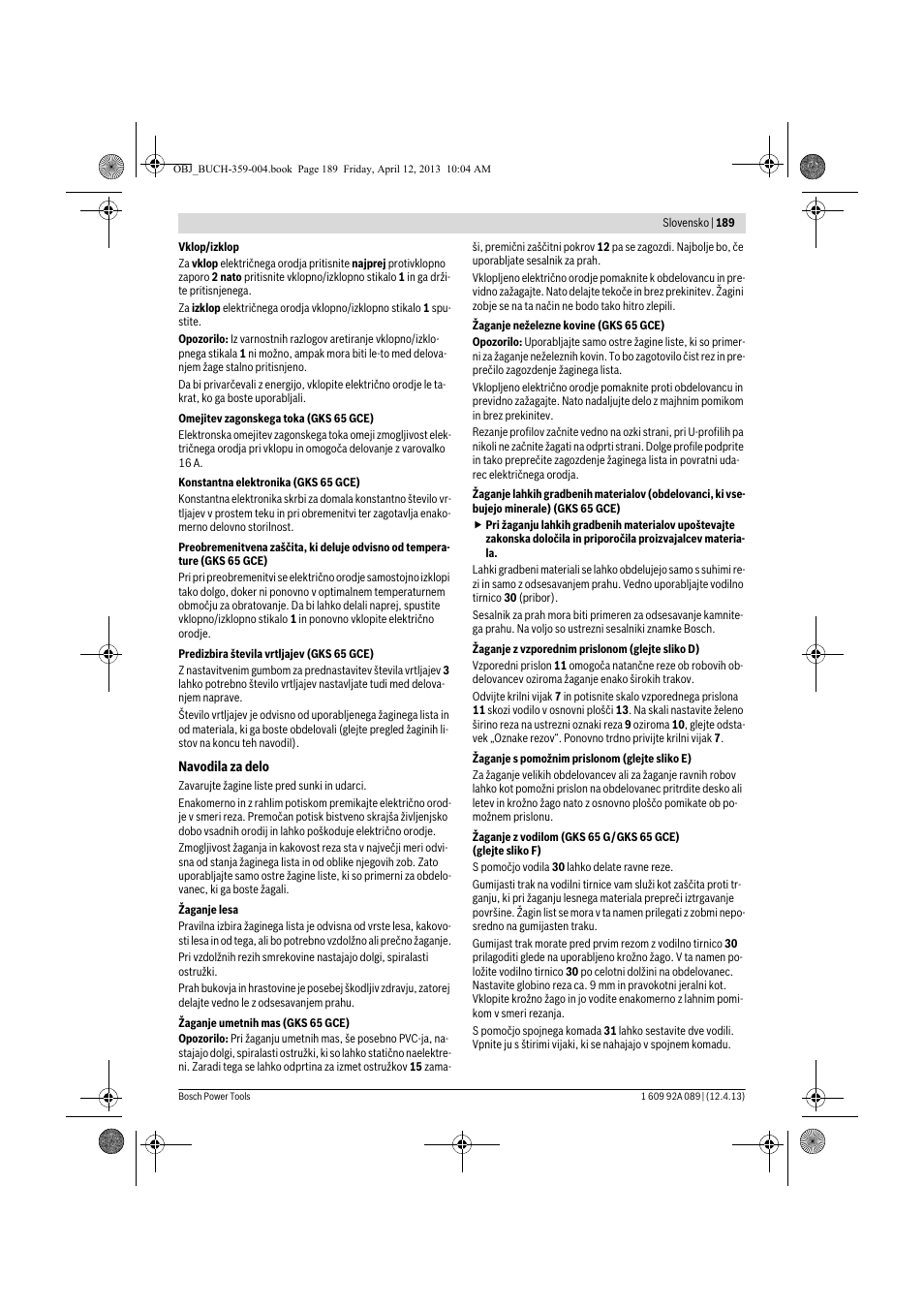 Bosch GKS 65 G Professional User Manual | Page 189 / 235