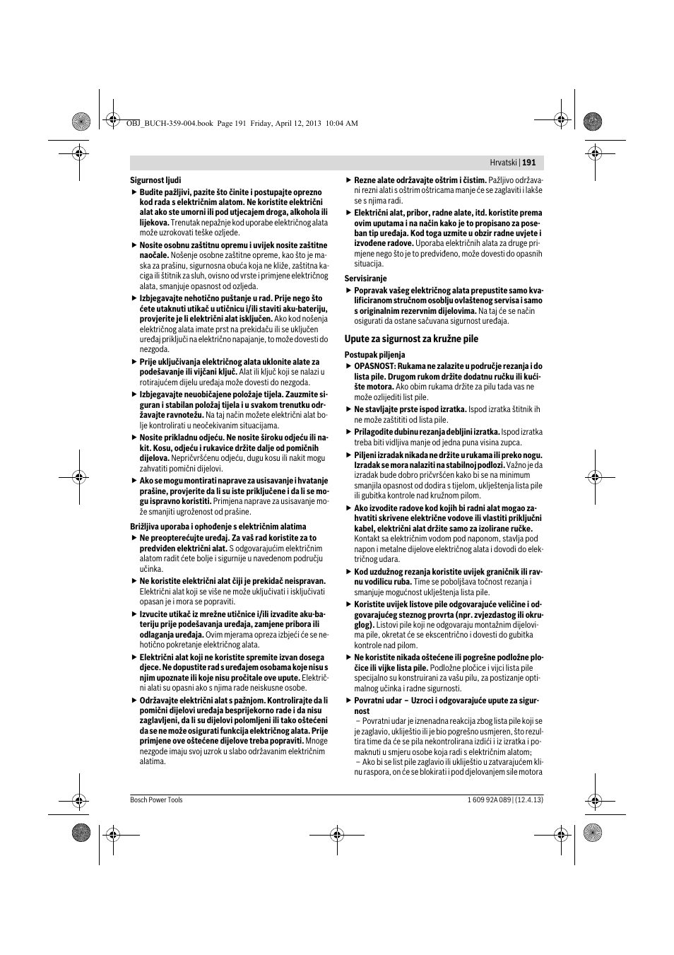 Bosch GKS 65 G Professional User Manual | Page 191 / 235