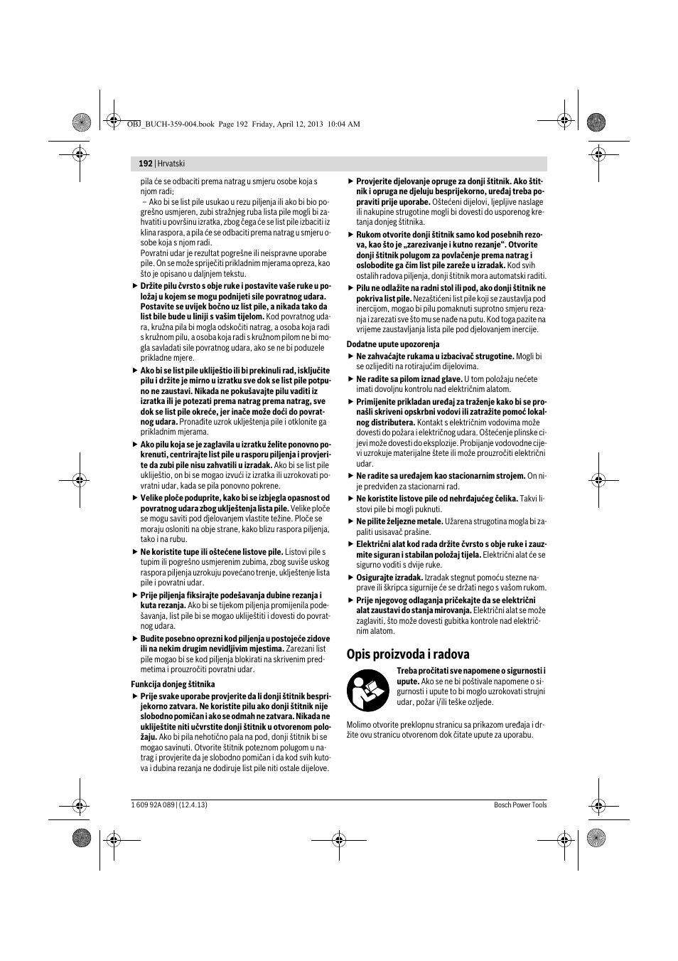 Opis proizvoda i radova | Bosch GKS 65 G Professional User Manual | Page 192 / 235