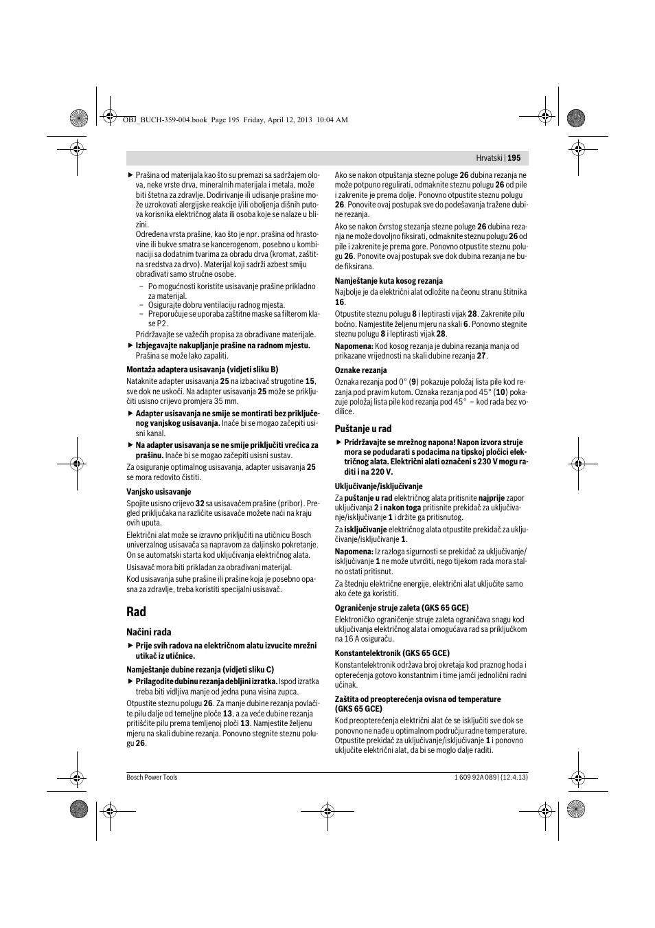 Bosch GKS 65 G Professional User Manual | Page 195 / 235