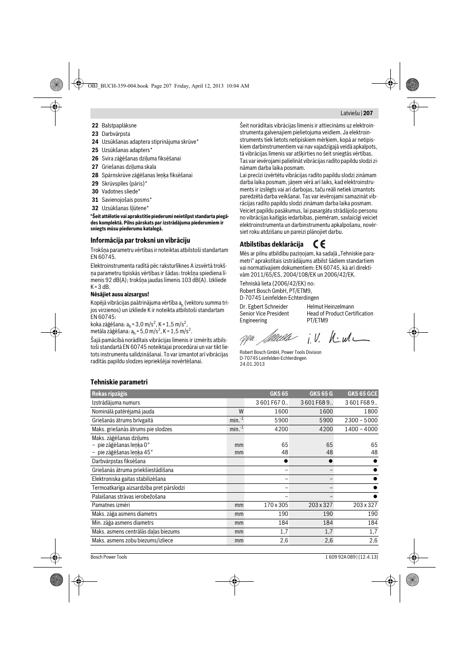 Bosch GKS 65 G Professional User Manual | Page 207 / 235