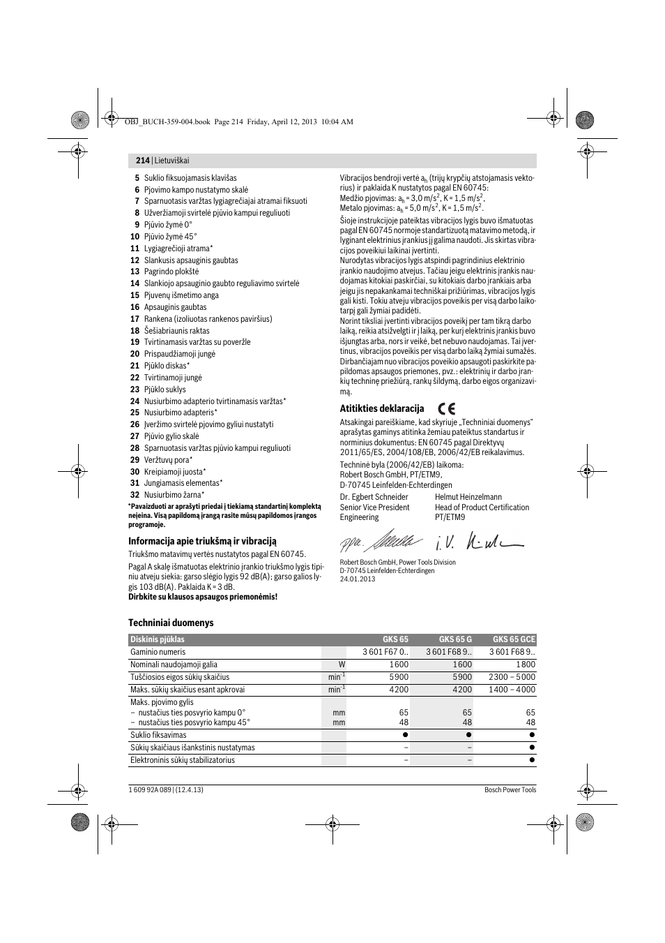 Bosch GKS 65 G Professional User Manual | Page 214 / 235