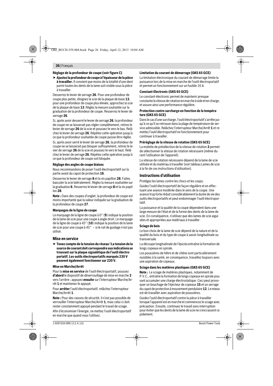 Bosch GKS 65 G Professional User Manual | Page 26 / 235