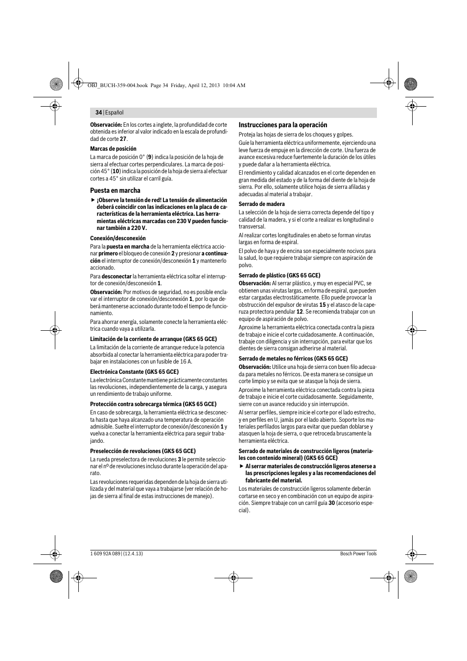 Bosch GKS 65 G Professional User Manual | Page 34 / 235