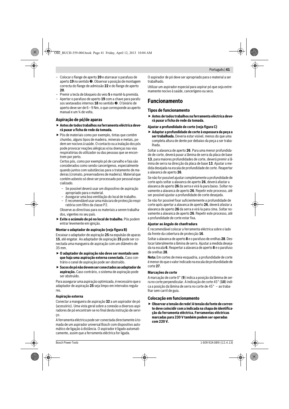 Funcionamento | Bosch GKS 65 G Professional User Manual | Page 41 / 235