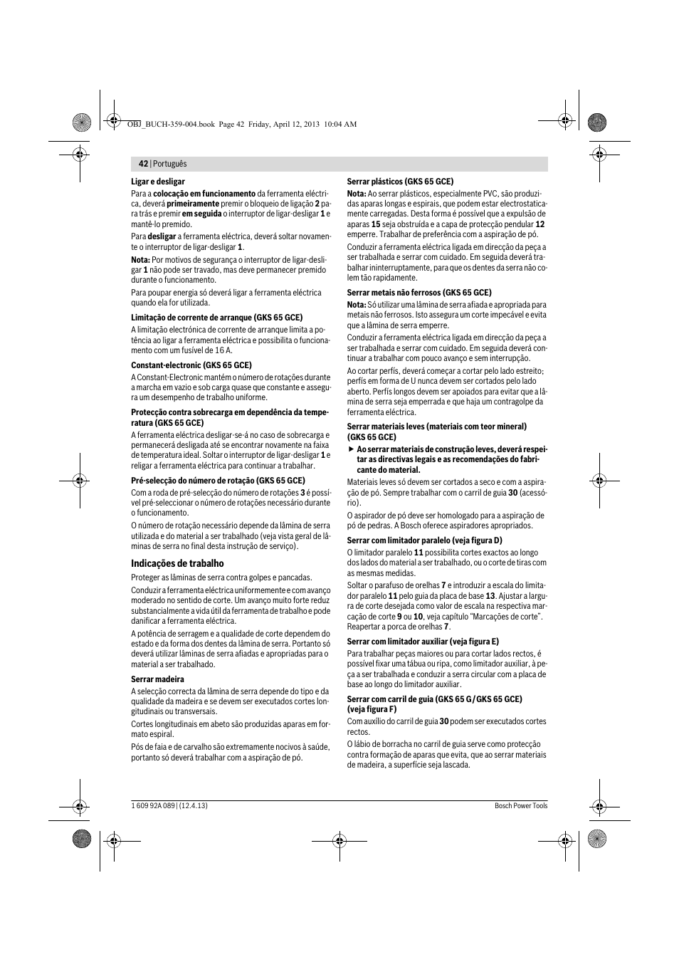 Bosch GKS 65 G Professional User Manual | Page 42 / 235