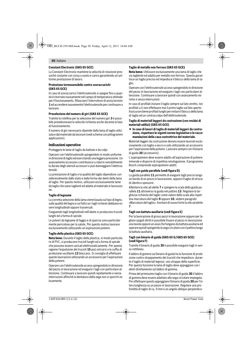 Bosch GKS 65 G Professional User Manual | Page 50 / 235