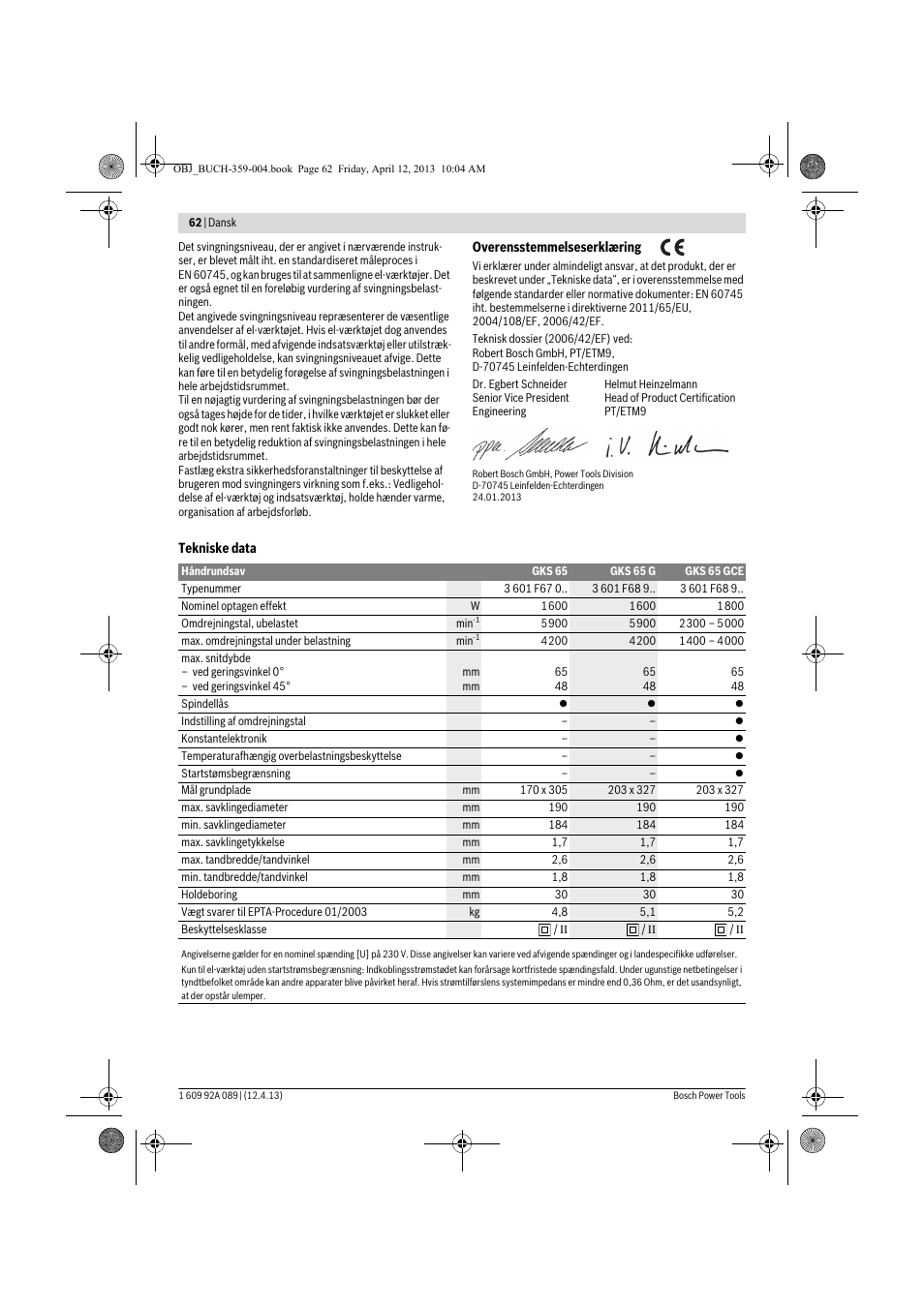 Bosch GKS 65 G Professional User Manual | Page 62 / 235